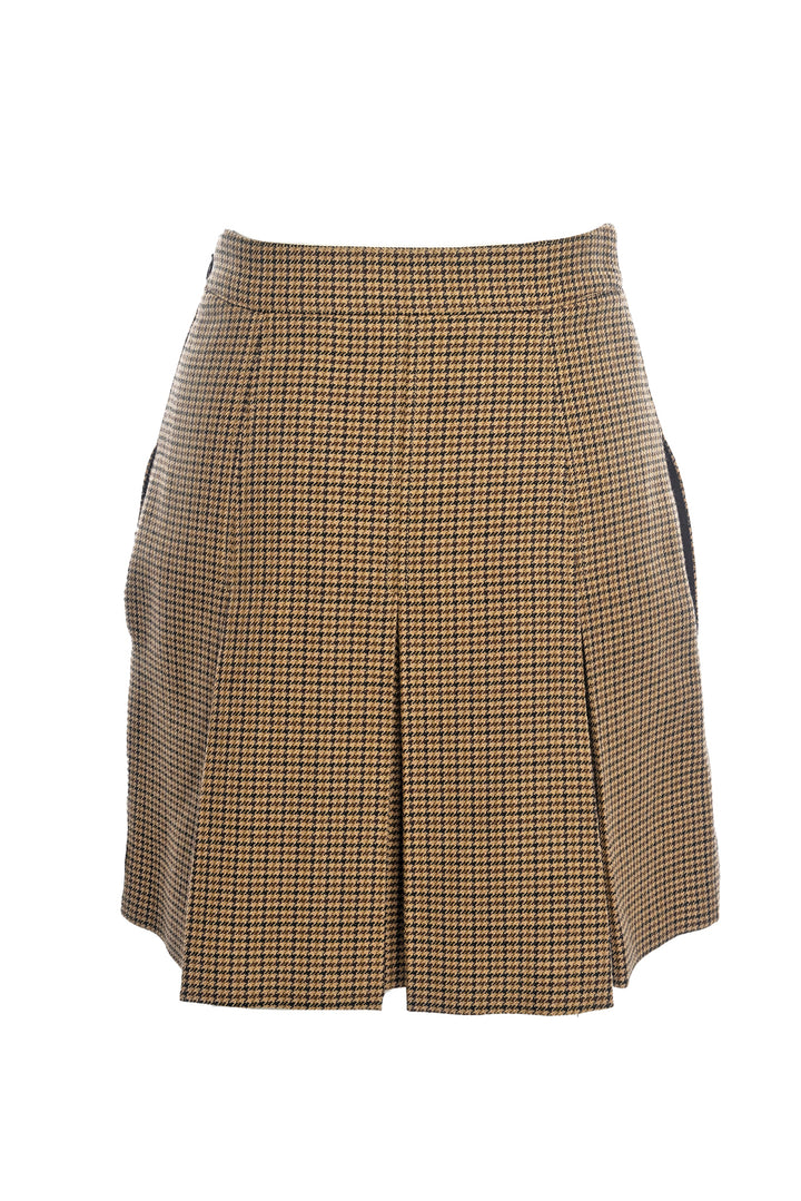 Celine Size 36 Houndstooth Wool Pleated Mini Skirt