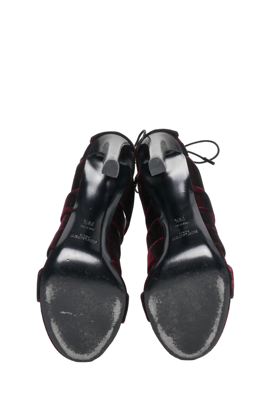 Saint Laurent Size 39.5 Vintage Velvet Lace Up Heeled Sandals