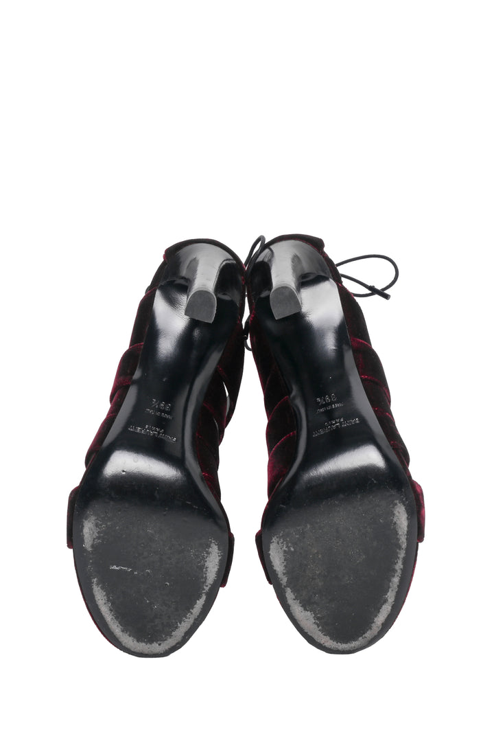 Saint Laurent Size 39.5 Vintage Velvet Lace Up Heeled Sandals
