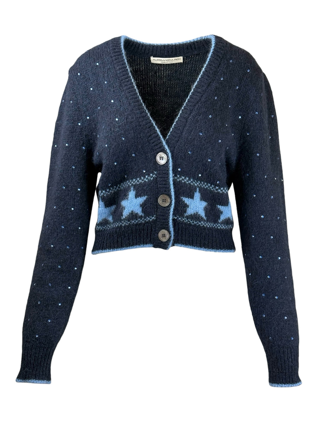 Alessandra Rich Size 40 Stars & Crystal Embellished Alpaca Blend Cardigan