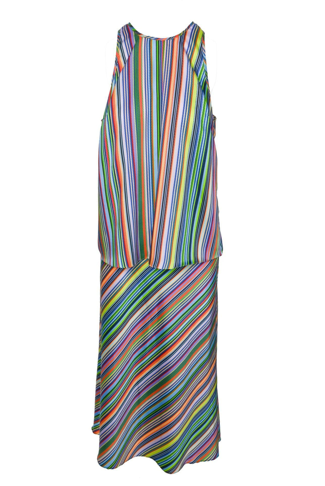 Milly Size L Striped Satin Sleeveless Top & Bias Skirt