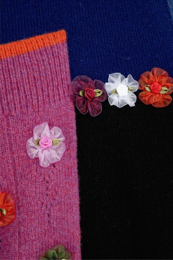 Yanyan Knits Size XS Floral Embellished Multi-colour Knit Hoodie