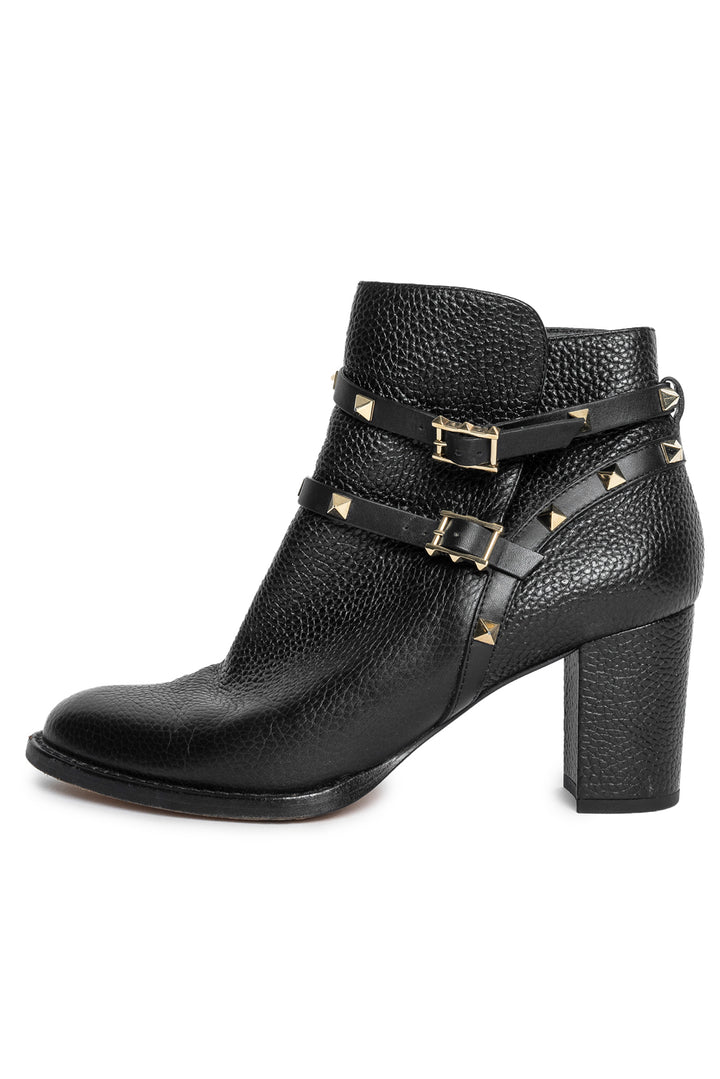 Valentino Size 40 Rockstud Leather Moto Ankle Boots