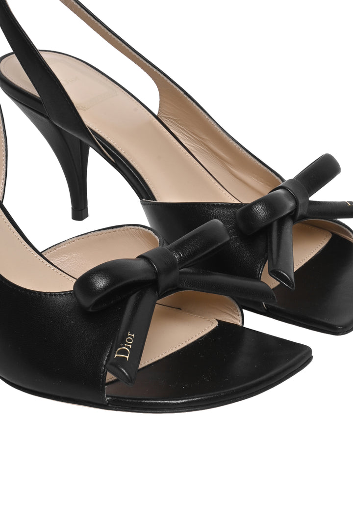 Dior Size 37 Bow Heeled Slingback Sandals