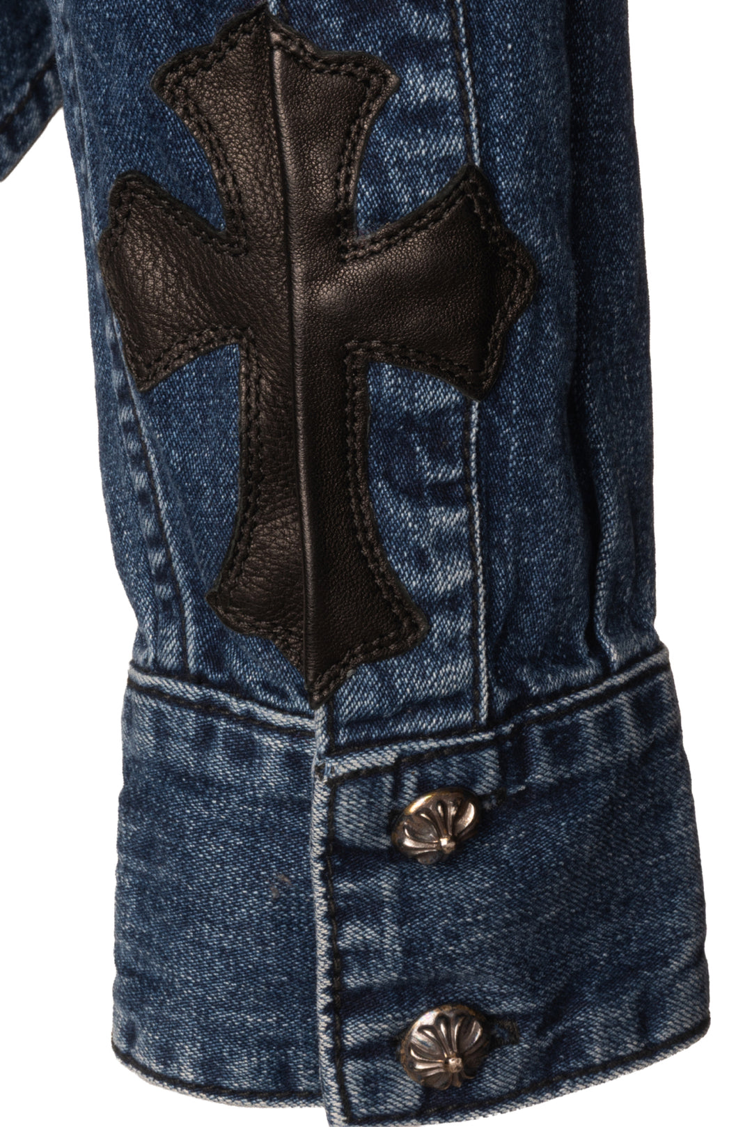 Chrome Hearts Size S Leather Cross Applique Denim Shirt