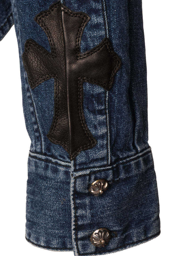 Chrome Hearts Size S Leather Cross Applique Denim Shirt