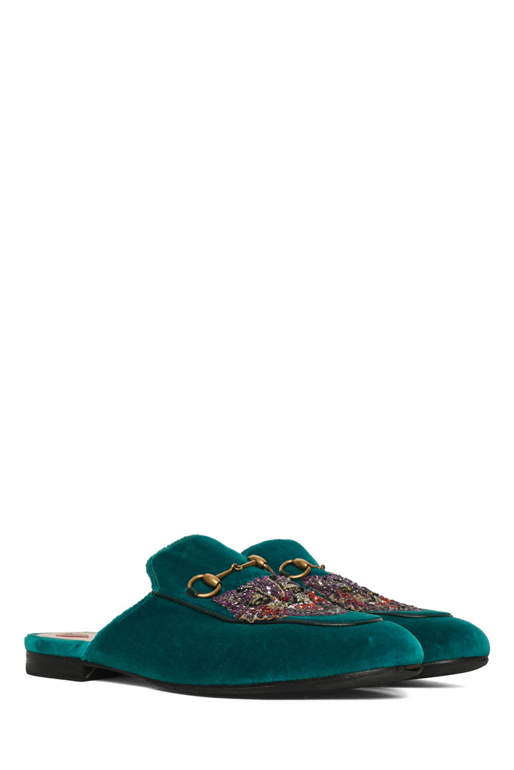 Gucci Size 40 Velvet Tiger Embellished Princetown Mules