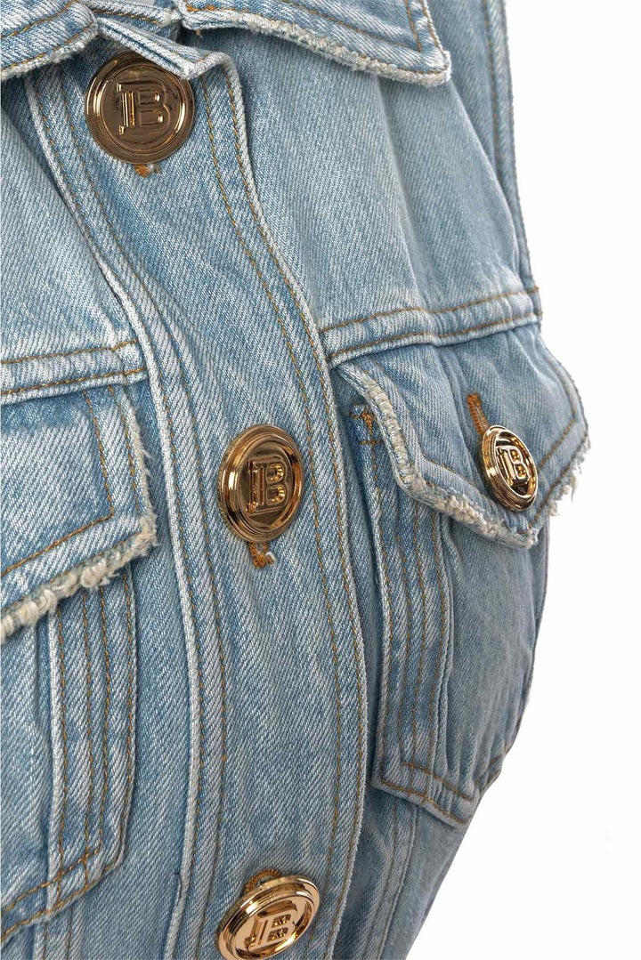 Balmain Size 36 Cropped Denim Vest