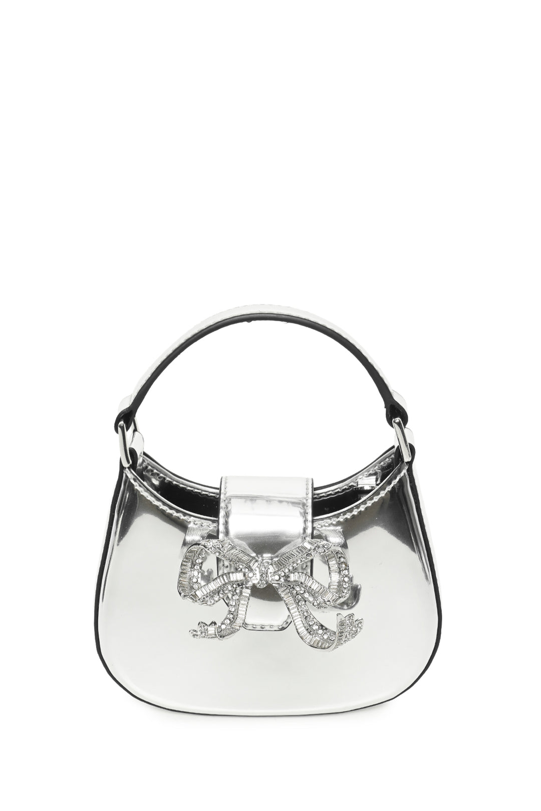 Self Portrait Silver Curved Bow Micro Shoulder Bag