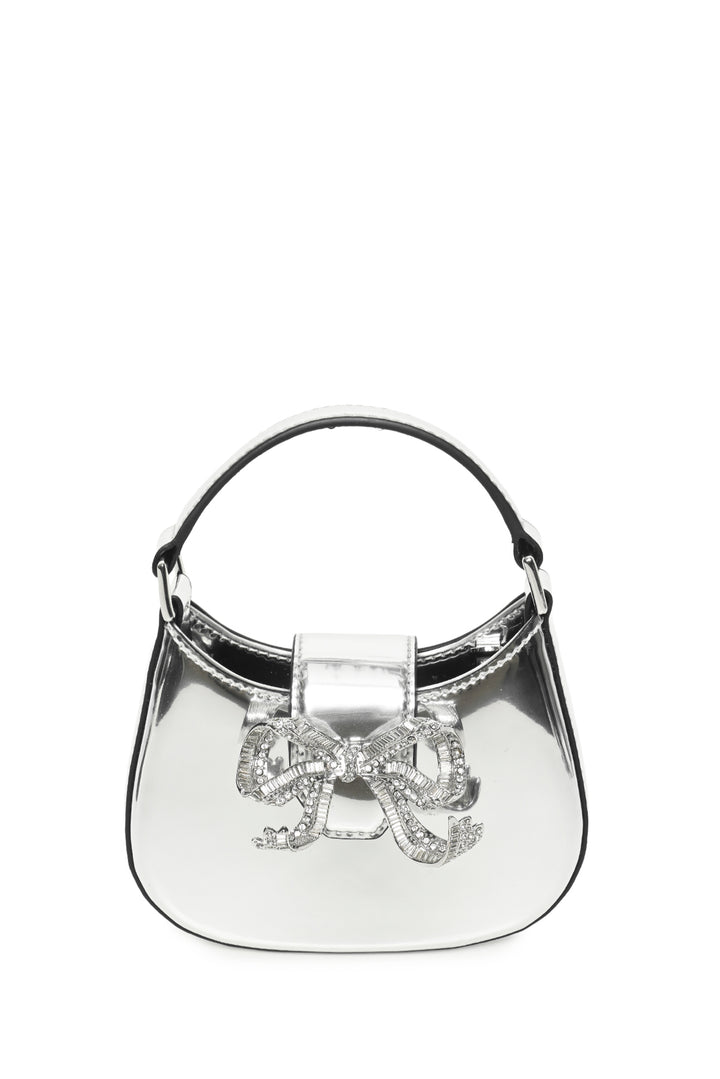 Self Portrait Silver Curved Bow Micro Shoulder Bag