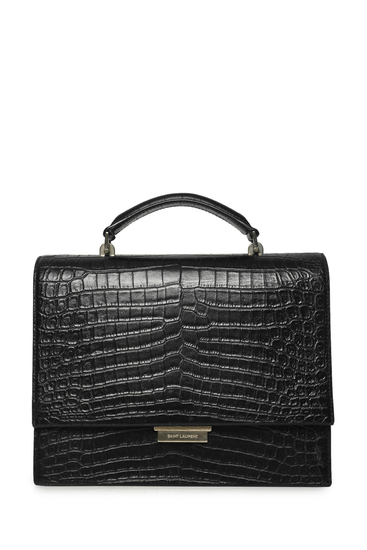 Saint Laurent 2017 Croc Embossed Leather Medium Babylone Top Handle Purse