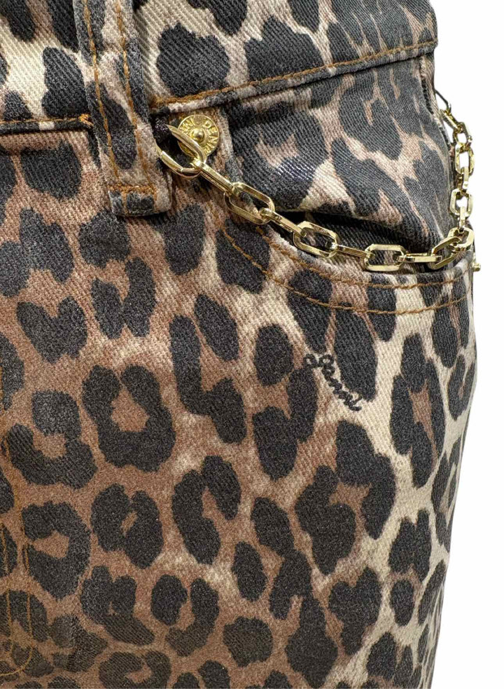 Ganni Size 34 Leopard Print Coated Denim Skirt