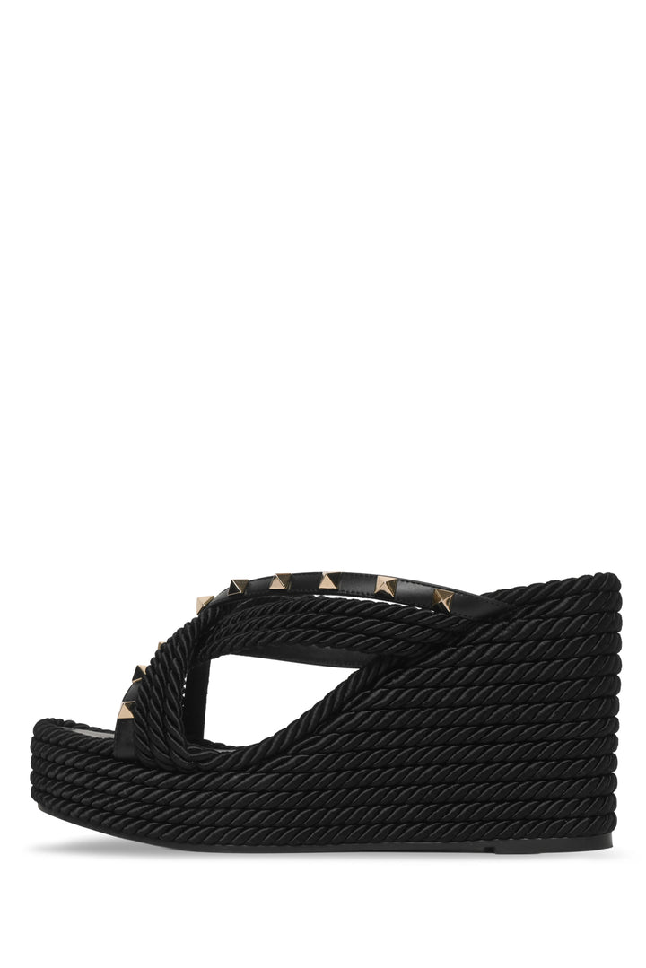 Valentino Size 38 Square Toe Pyramid Studded Espadrille Wedge Sandals