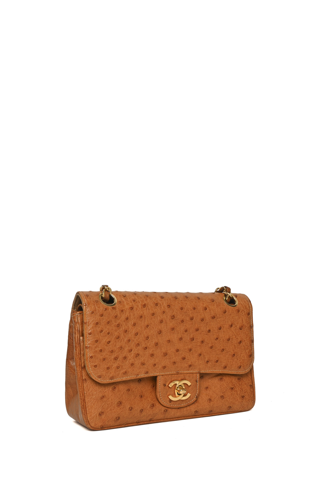 Chanel Rare Vintage 1986-1988 Ostrich Leather Small Double Flap Shoulder Bag