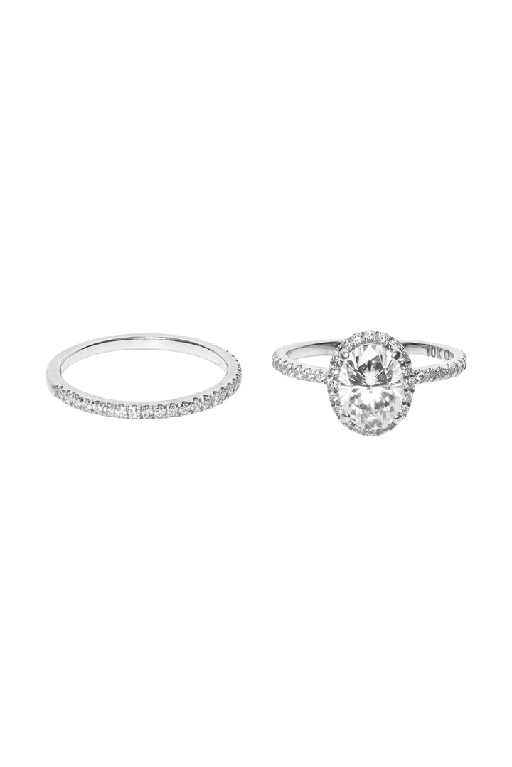 Flamme En Rose Size 5 10K White Gold & Oval Moissanite Semi Eternity Ring & Band