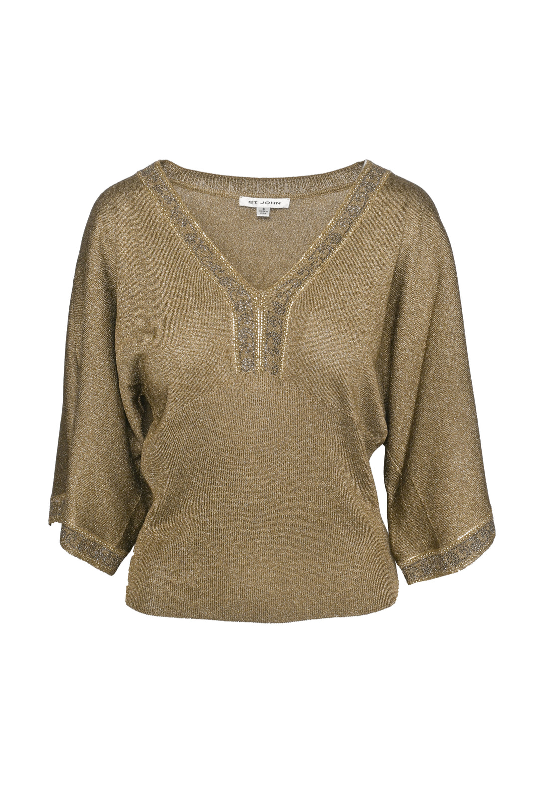St. John Size S V-Neck Embellished Wide Sleeve Tops