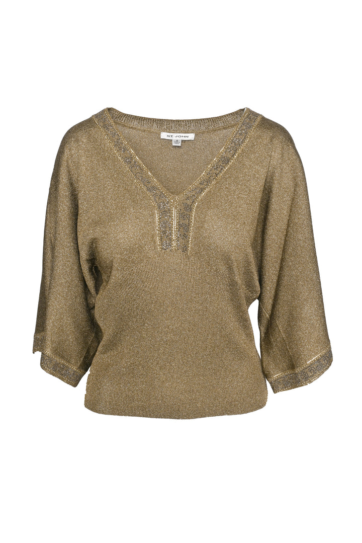 St. John Size S V-Neck Embellished Wide Sleeve Tops