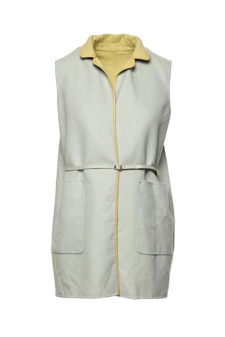 Loro Piana Size M Reversible Leather Trim Cashmere Midi Vest