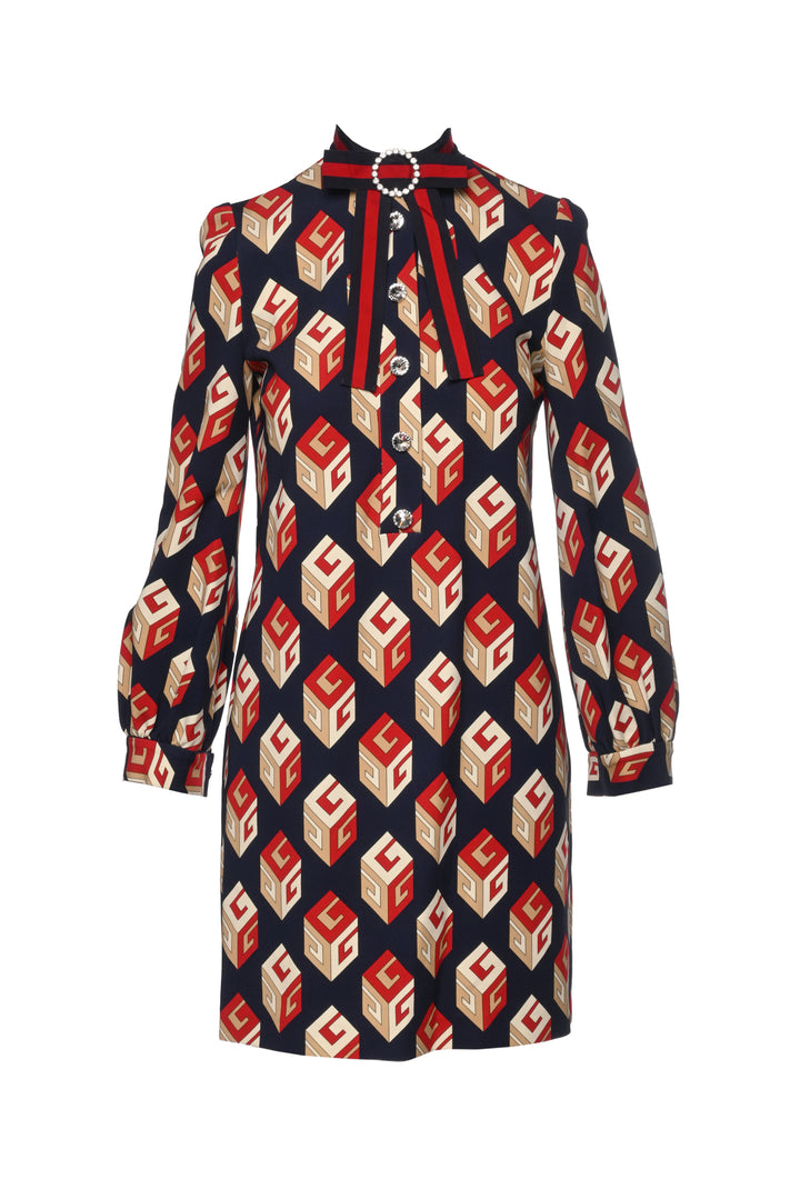 Gucci Size M 2017 Logo Pattern Crystal Embellished Mini Dress