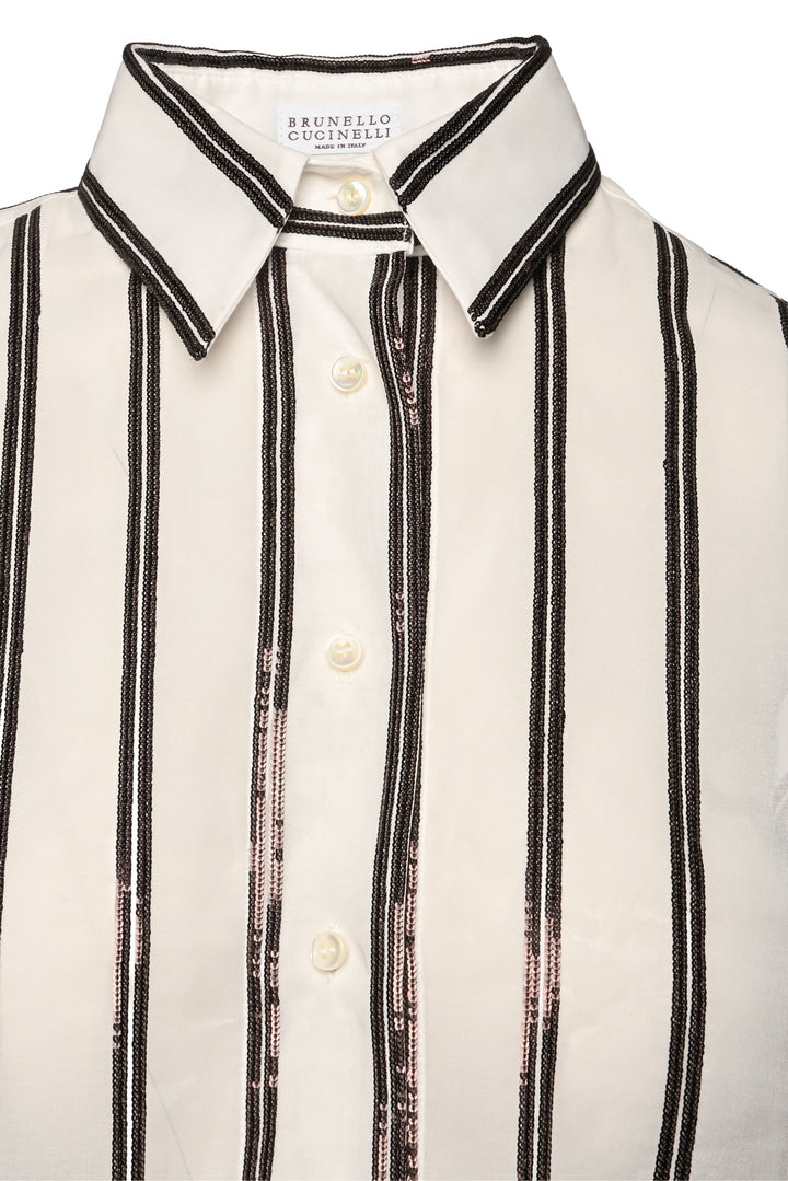 Brunello Cucinelli Size XS Cotton Organza Sequin Striped Shirt