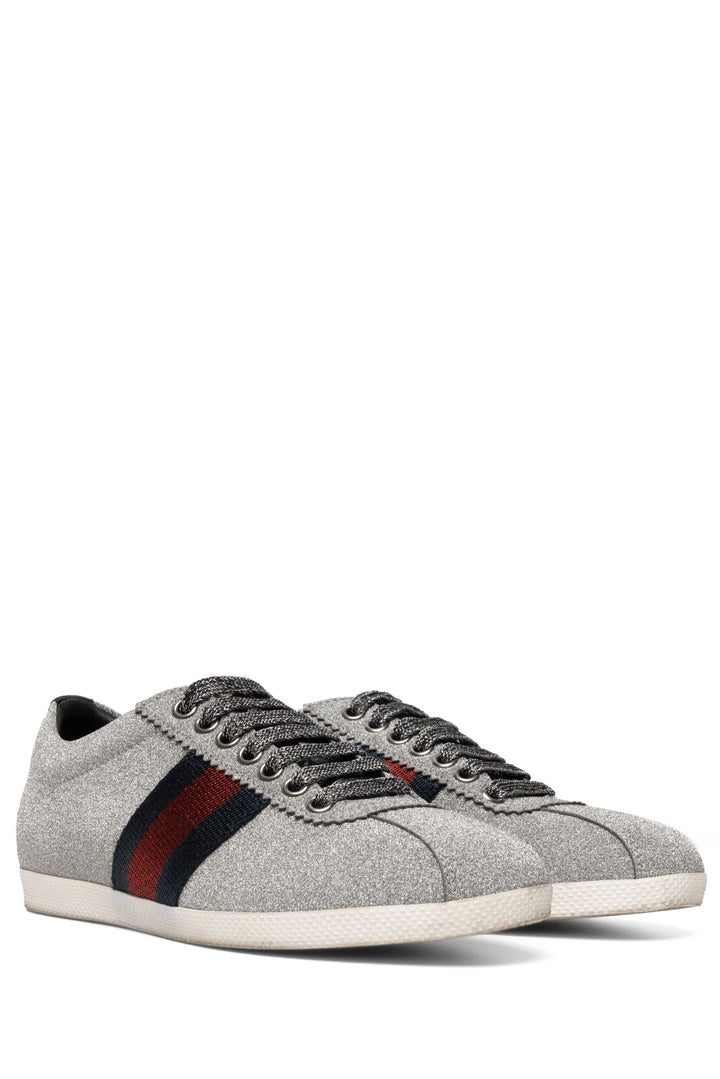 Gucci Size 35.5 Bambi Web Silver Sneaker