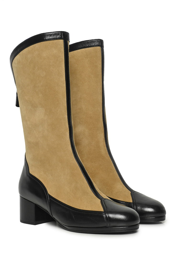 Chanel Size 40 Suede & Leather Mid-Calf Boots