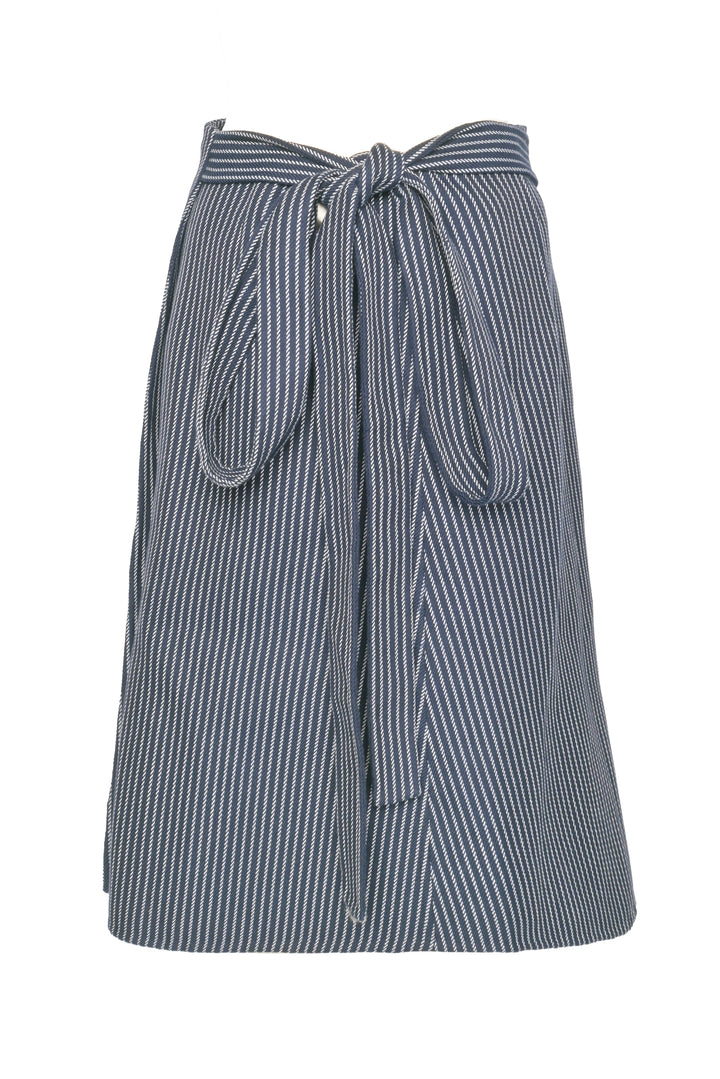 Celine Size 12 Wool & Cotton Blend Striped Wrap Skirt