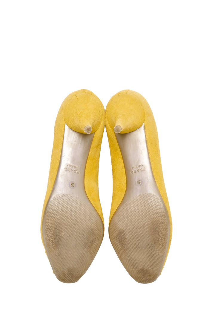 Prada Size 39 Suede Open Toe Pumps
