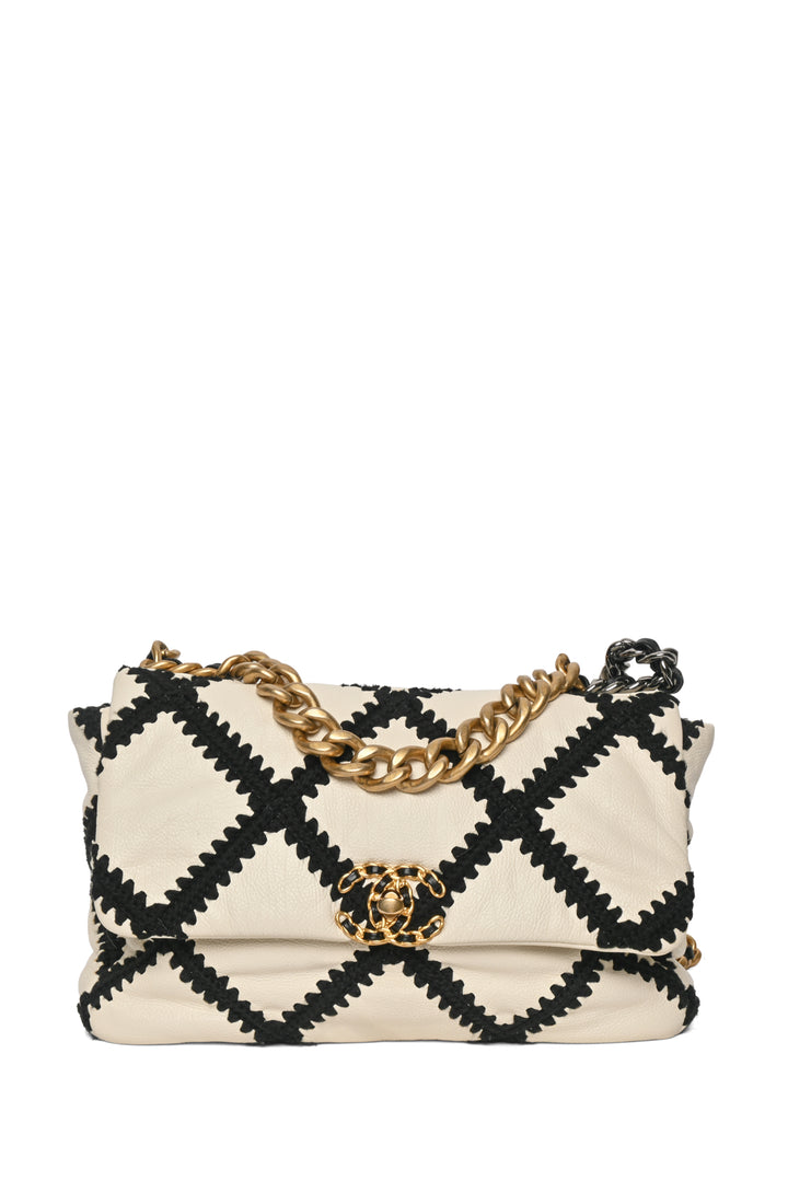 Chanel 2020 Calfskin Crochet Medium 19 Flap Shoulder Bag