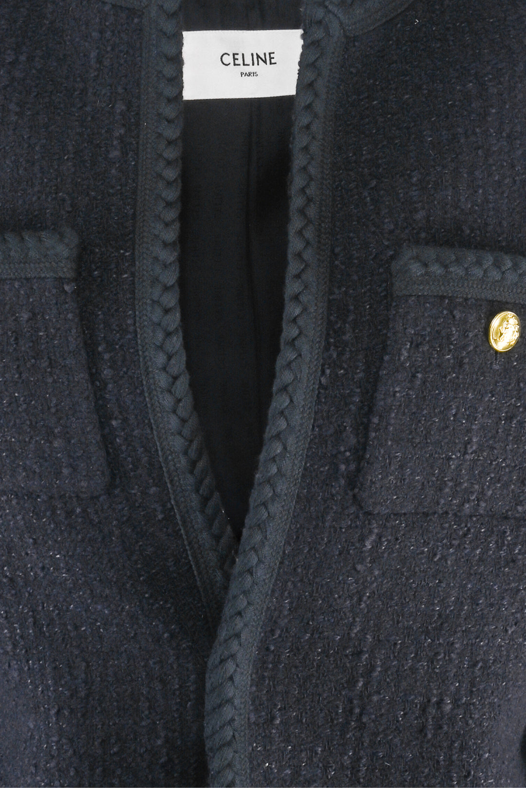 Celine Size 4 Boucle Tweed Chasseur Jacket