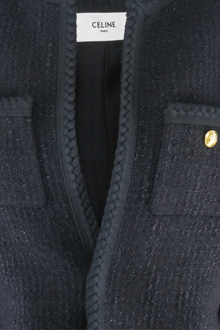 Celine Size 4 Boucle Tweed Chasseur Jacket