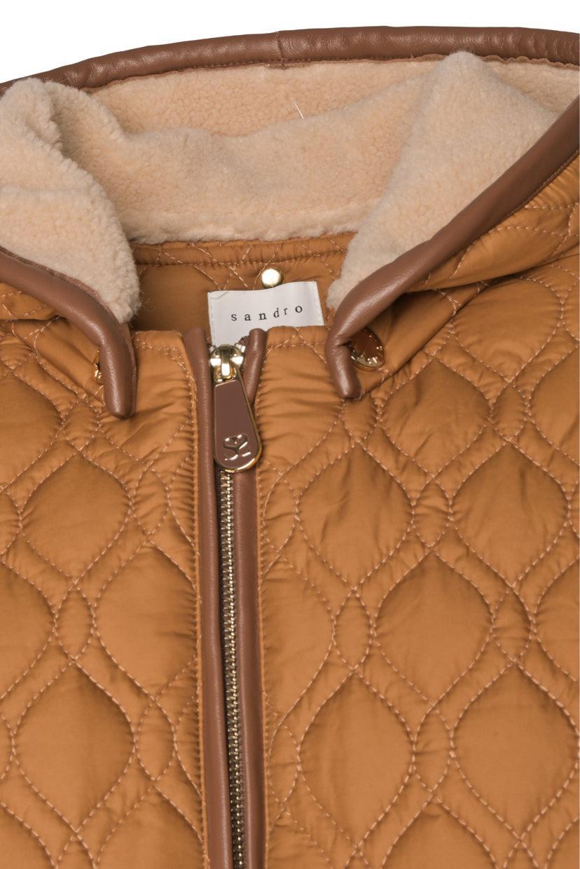 Sandro Size 36 Markle Leather Trim Hooded Quilted Coat