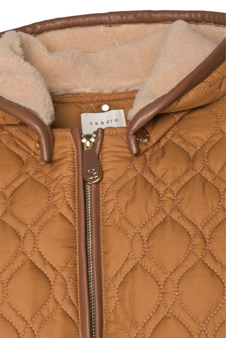 Sandro Size 36 Markle Leather Trim Hooded Quilted Coat