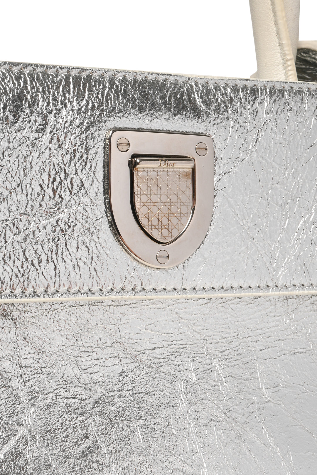 Dior Silver Crinkle Leather Diorever Mini Top Handle Bag