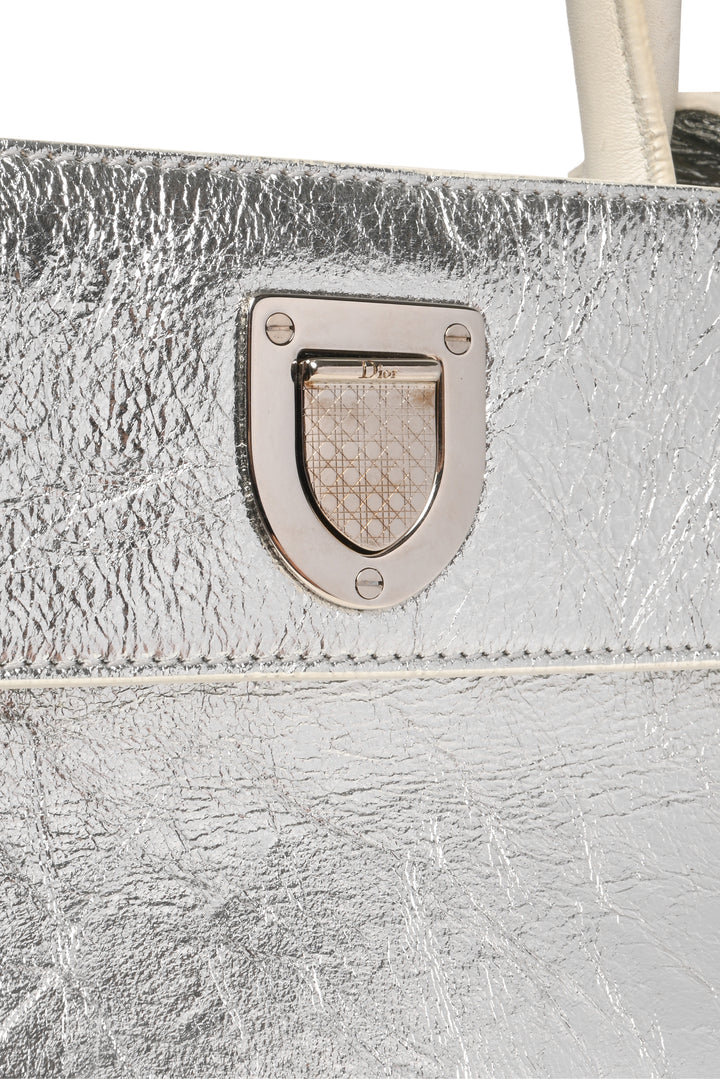 Dior Silver Crinkle Leather Diorever Mini Top Handle Bag