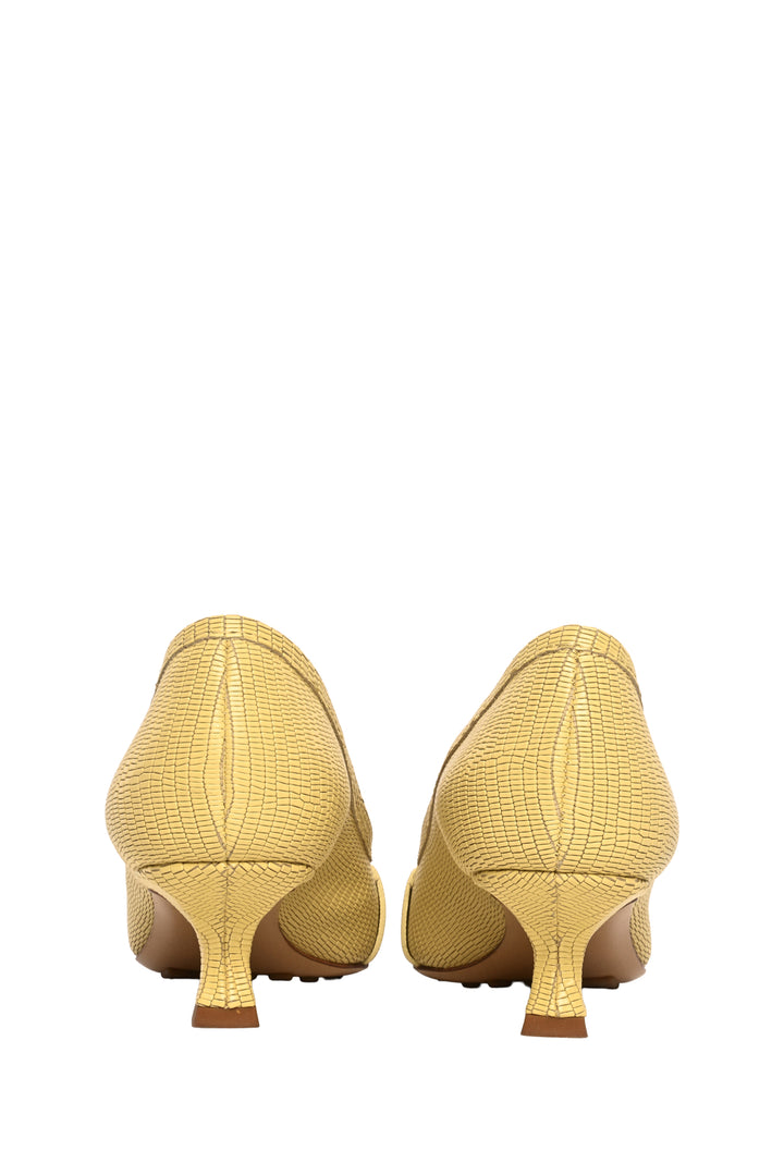 Bottega Veneta Size 35.5 Lizard-Embossed Leather Madame Heeled Loafers
