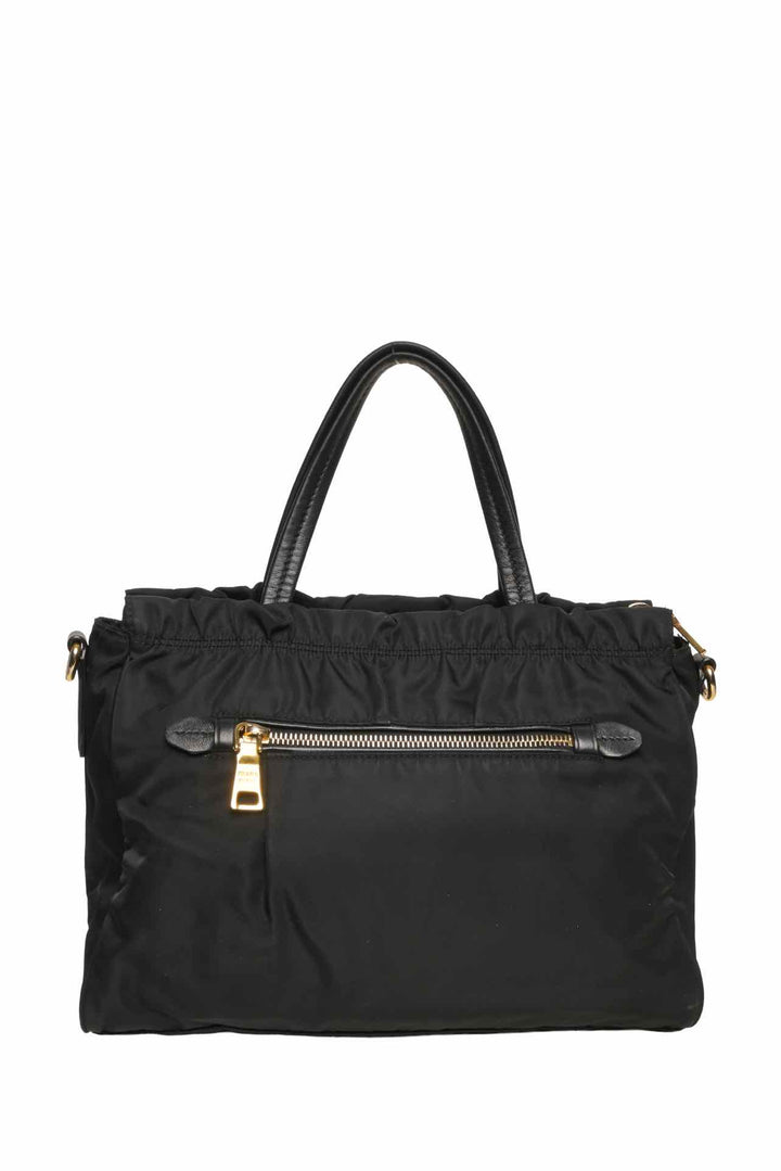 Prada Ruffle Trim Tessuto Nylon Convertible Top Handle Tote