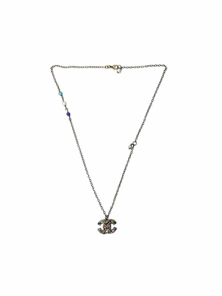Chanel CC Crystal & Resin Pendant Necklace
