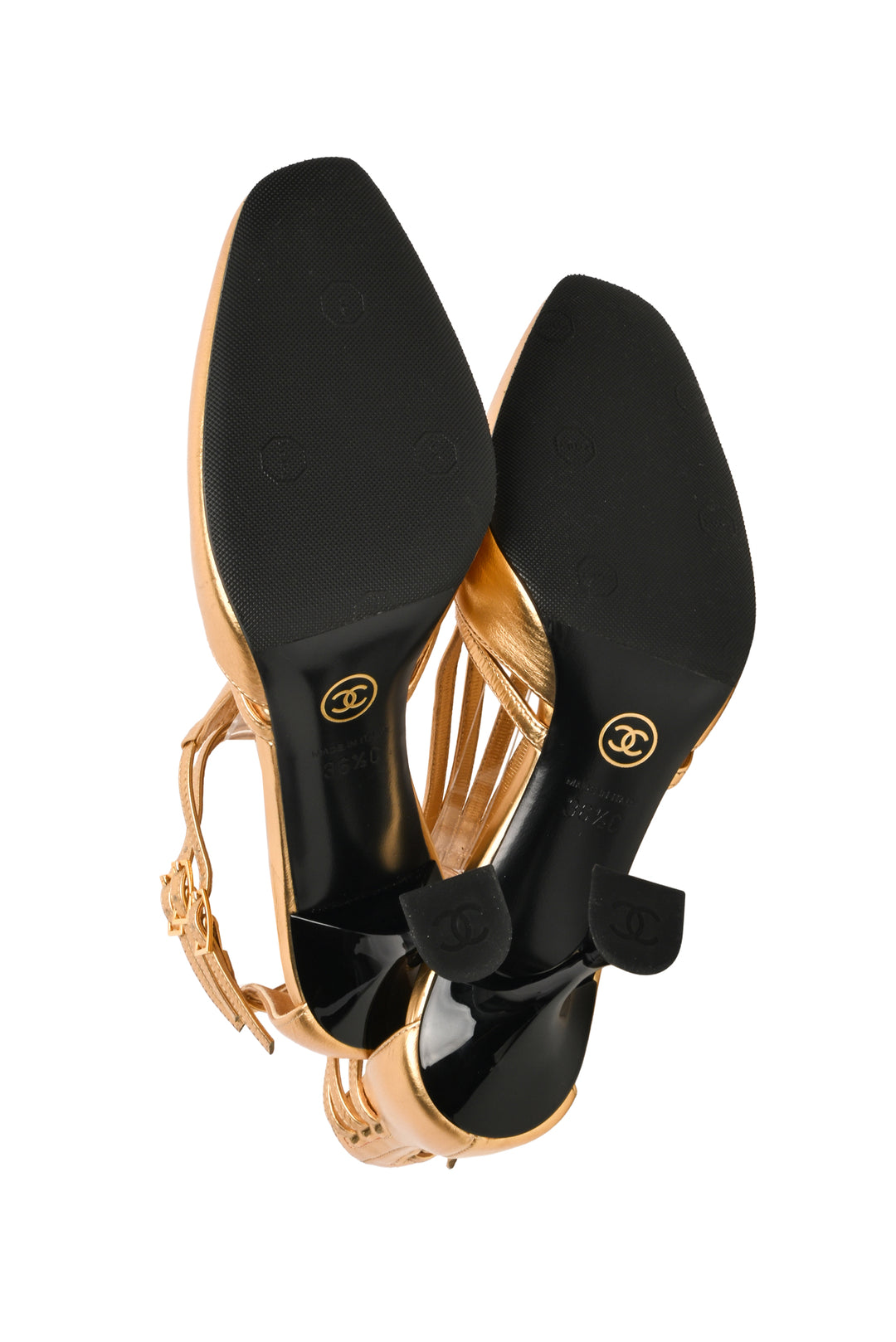 Chanel Size 36.5 Metallic Leather T-Strap Pumps
