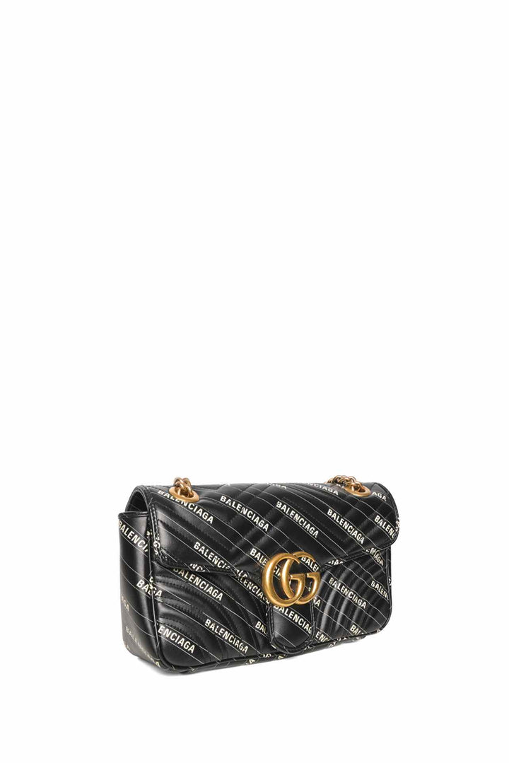 Gucci x Balenciaga Calfskin Matelasse Logo Print Small GG Marmont Shoulder Bag