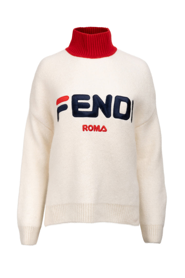 Fendi x Fila Size 2 Logo Embroidered Turtleneck Sweater