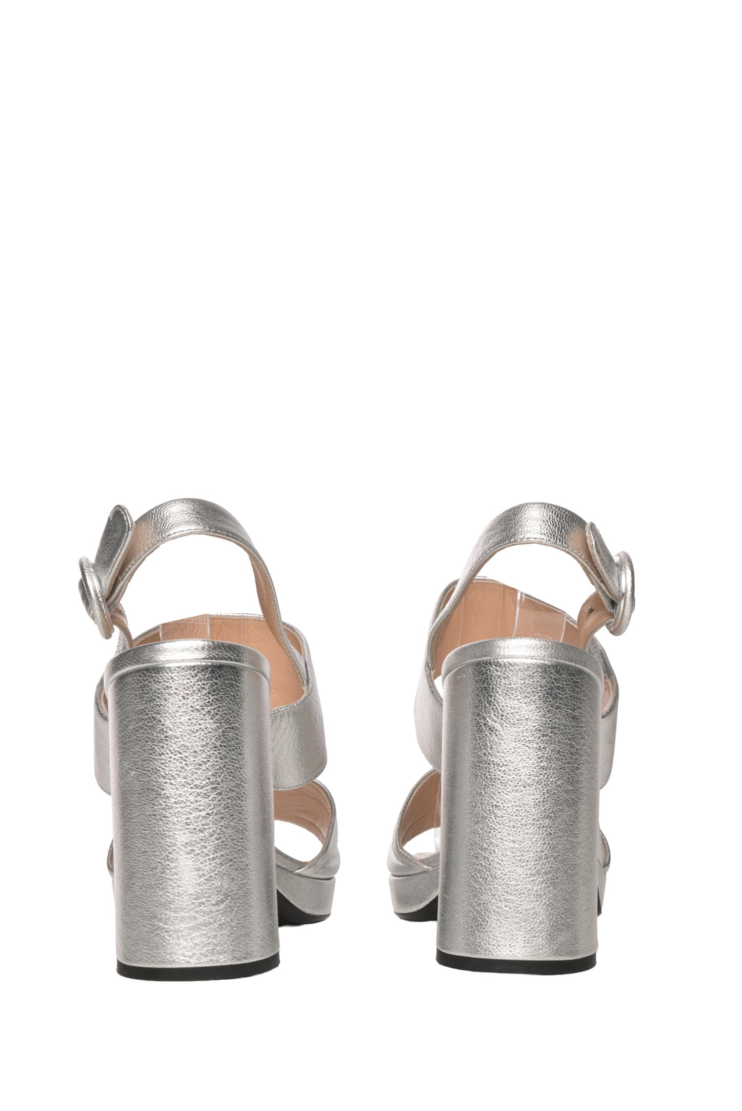 Prada Size 38 Metallic Block Heel Sandals