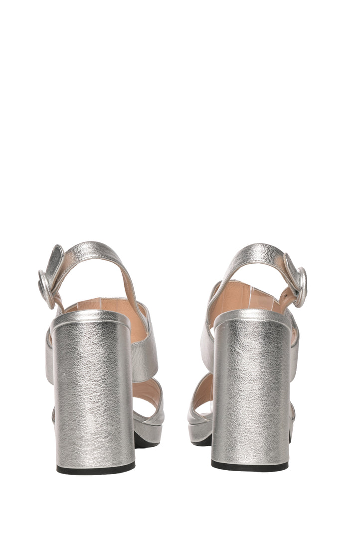 Prada Size 38 Metallic Block Heel Sandals