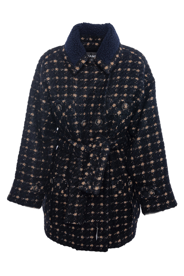 Chanel Size 34 2019 Belted Metallic Tweed Coat