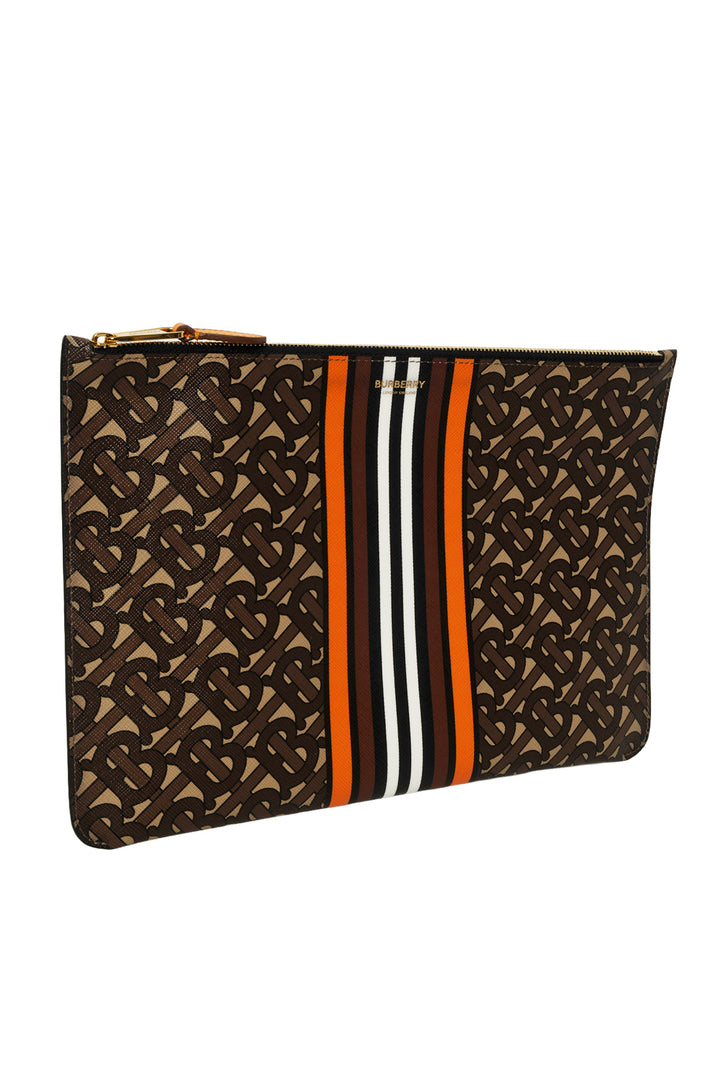 Burberry E-Canvas Monogram TB Stripe Zip Pouch