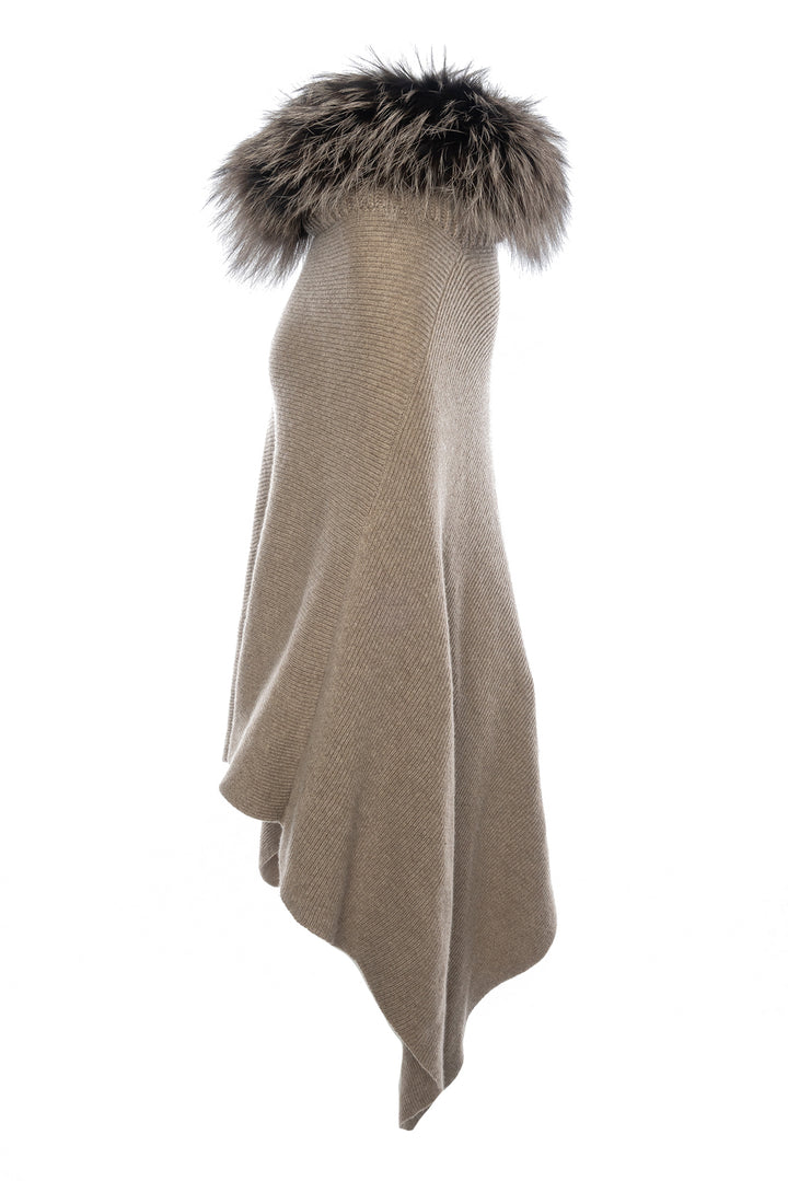 Fur Trimmed Cashmere Poncho