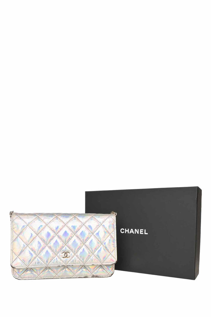 Chanel 2021 Iridescent Goatskin Quilted Wallet On Chain