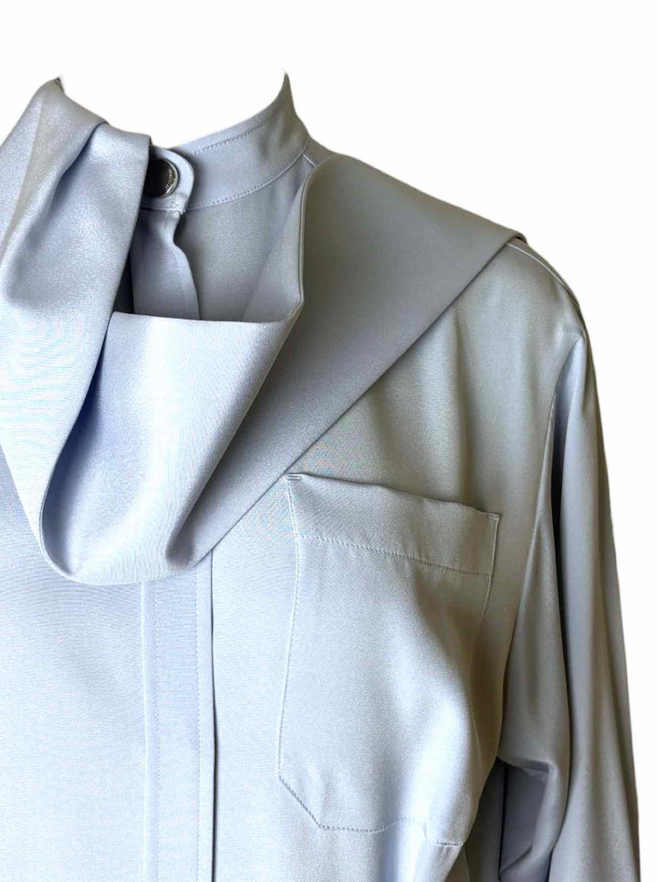 Sportmax Size 40 Sky Blue Silk Shirt Dress w/Scarf  Dress