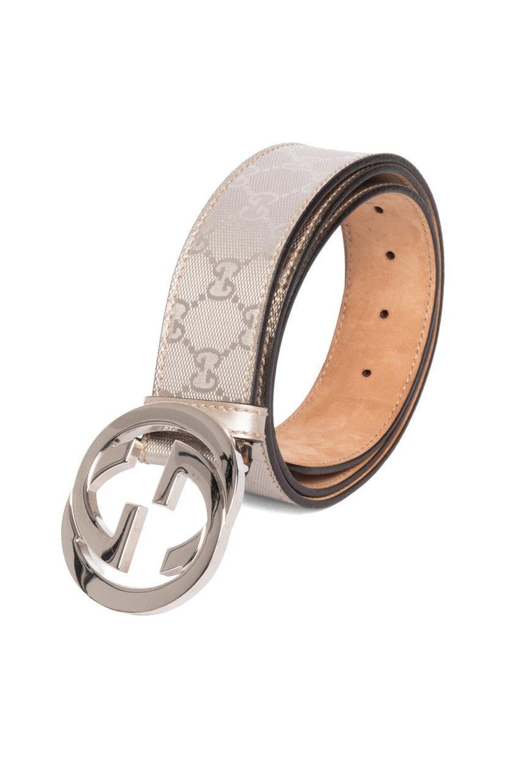 Gucci Size 40 GG Logo Metallic Belt