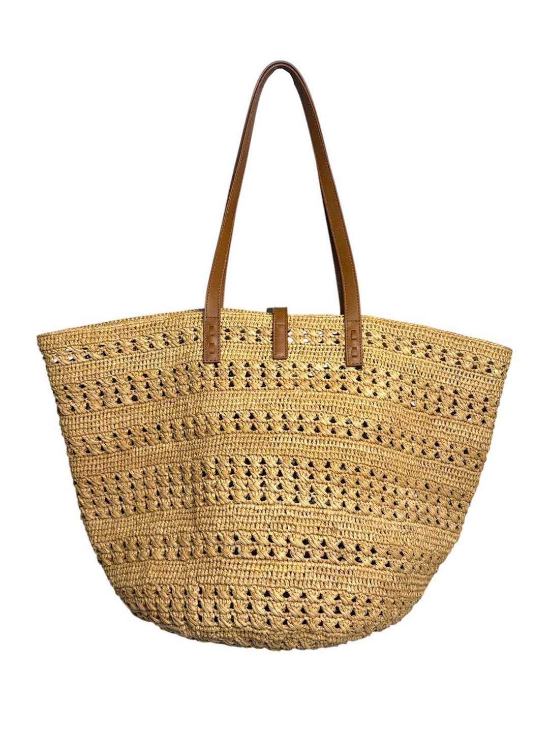 Saint Laurent Panier Natural & Brandy Raffia Hobo Purse